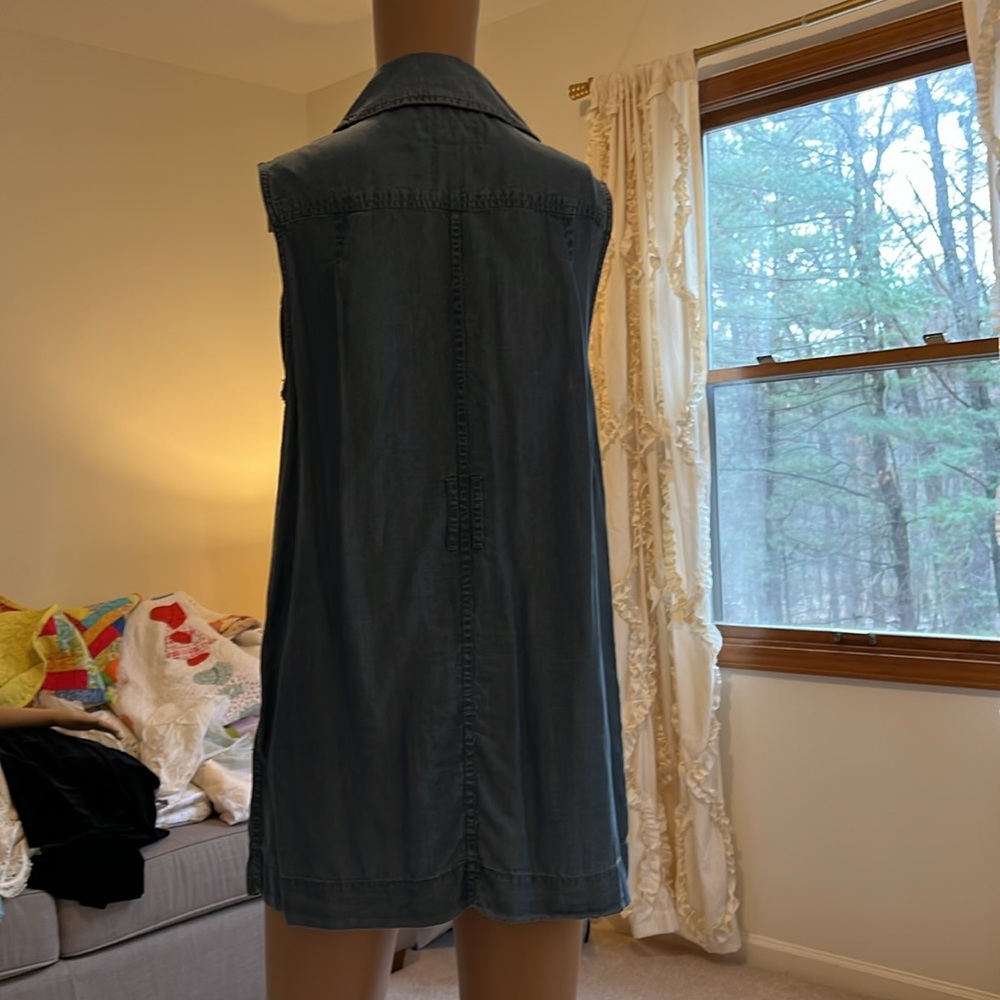 Michael Kors Blue Denim Look Vest with Pockets and Inner Zipper - Picture 6 of 9